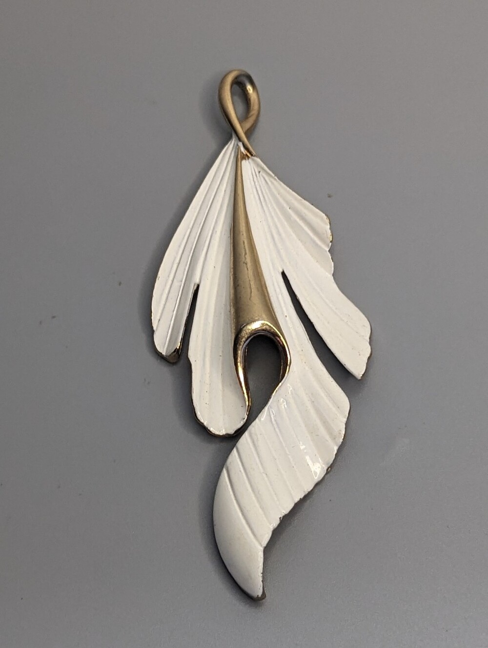 Michele Lynn Gold Tone White Enamel Y2K Era Abstract Pendant Large Boho Nature